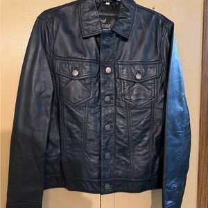 Men's Navy Real Leather Jacket